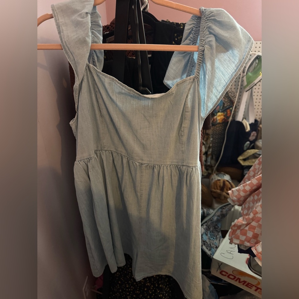 American Eagle Outfitters Light Blue Ruffle Sleeve romper